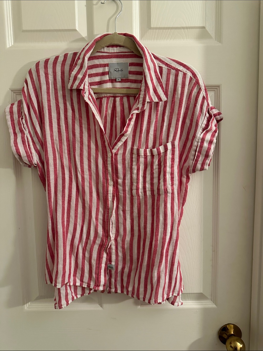Rails Red and White Striped Button-Up Shirt